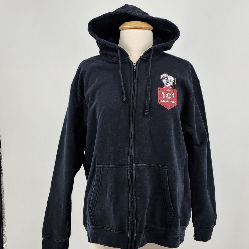 Disney 101 Dalmations Hoodie Zip-Up Vintage 90s Sweatshirt Kidcore Black Red Xl
